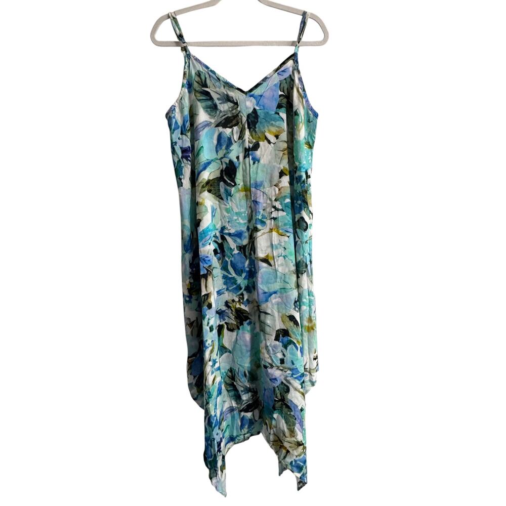 La Blanca Cover Up Dress Womens M Multicolor Watercolor Floral Handkerchief Hem - Picture 7 of 15